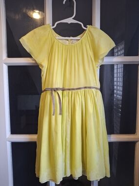 Mini Boden Yellow Chartreuse Girl's Party Dress 5-6Y Flutter Sleeves Viscose